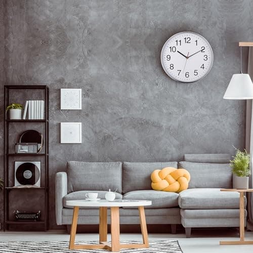 Plumeet Grande Horloge Murale, 30cm Horloge Murale Décorative de Qualité, Mécanisme Silencieux à Quartz, pour Maison/Cuisine/Bureau/École,Fonctionne sur Pile (Chrome)