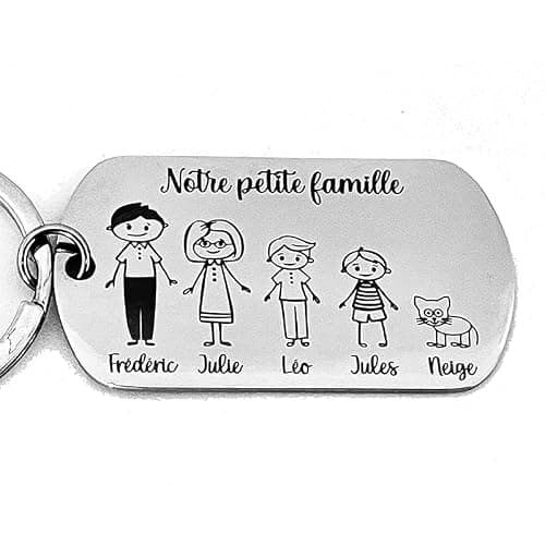Porte clé personnalisé famille en inox notre petite famille, cadeau de noel, cadeau papa, fête des pères, des mères..