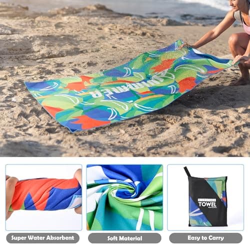 Euakee Serviette de Plage en Microfibre, XXL (180 x 90cm) Serviette de Bain, Anti-Sable et à séchage Rapide, Couverture de Plage Absorbante, Serviette de Sauna et de Sport pour Fitness, Yoga (EE04)