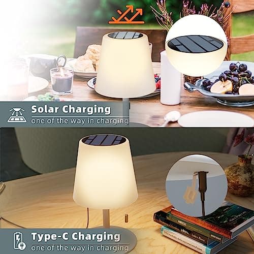Postlucky Lampe de Table Solaire Exterieur Lampe de Table LED Sans Fil 3 Couleur Dimmable Rechargeable Lampe de Table IP44 étanche pour Exterieure Jardin Terrasse Intérieure - Gris