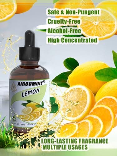 Huile Essentielle Citron Airoomoil Pure Huile de Citron Naturelle Huiles essentielles d'agrumes pour diffuseur d'arôme Cadeau de Noël, Lessive 120 ml