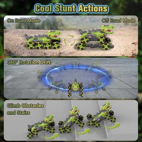 Kssvzz Dinosaur Voiture Télécommandée 3 4 5 6 7 8 9 Ans, 8WD 2.4GHz Monster Truck Telecommande avec Rotation à 360°/Pulvérisation/Lumière, Jouet Enfant Garçon Jouet 3-12 Ans Voiture Enfant, Vert