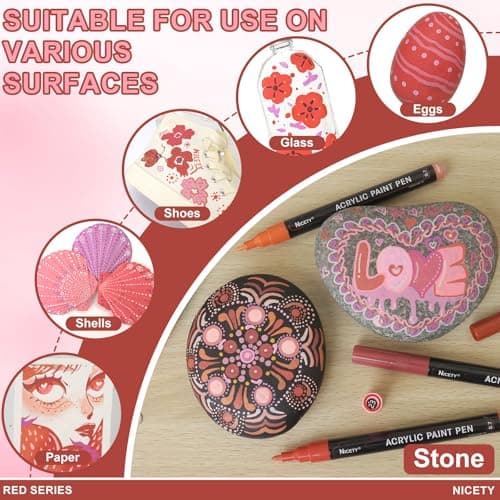 NICETY 30Pcs Feutre Acrylique - marqueur peinture acrylique Verre pour Bois, Toile, Verre, Céramique - Acrylic Paint Marker à base d'eau à 0,7 mm Extra Pointe Fine (Rouge)