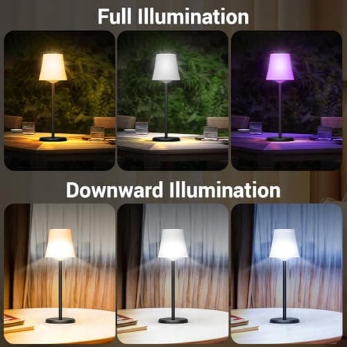 Ainostone 2 Pcs Lampe de Table Sans Fil Avec 3 Température de Couleur +RGB LED Lampe de Chevet Rechargeable Infinite Dimmable Contrôle Tactile IP54 Etanche pour Exterieur Chambre Nouvelle Année Deco