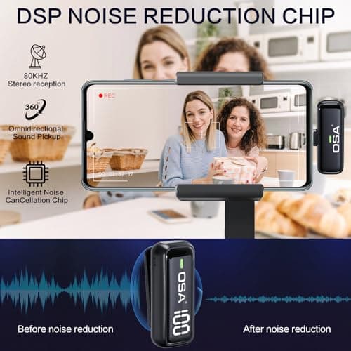 OSA Micro Cravate pour téléphone avec étui de Chargement et émetteur Affichage numérique – Lot de 2, pour téléphone de Type C, Enregistrement, Enregistrement vidéo Professionnel(USB C)