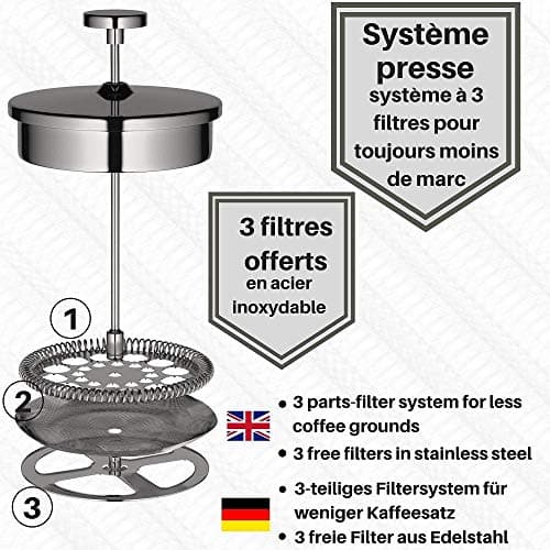 VeoHome - Cafetière à Piston 1 Litre - Incassable et Garde Le café Chaud Longtemps grâce à sa Double Coque INOX...
