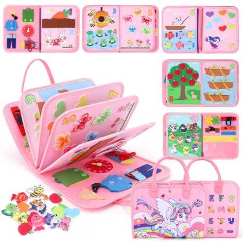 Licorne Busy Board Jouets Montessori pour les filles de 1 2 3 ans Livre d'activités Jouets sensoriels éducatives Ariplane Jouets de voyage Cadeaux d'anniversaire de Noël pour les enfants en bas âge