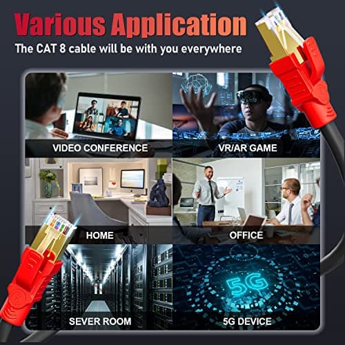 Cable Ethernet Cat 8 20m, Haut Debit Cable RJ45 Blindé 40Gbps 2000MHz Cable Reseau Noir Gigabit SFTP Cable LAN Extra Long Impermeable POE Cable Internet pour Modem Routeur(20 Clips)