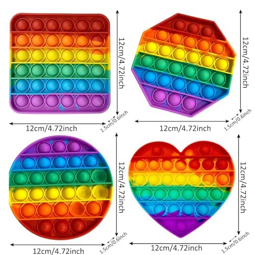 4 Pièces Push-Pop Bubble, Pop It pour Enfants, Jouet à Pousser à Bulles Arc-en-Ciel, Jouet Anti-Stress à Bulles, Pop It, Poppets en Silicone, pour Cadeaux, Soulagement du Stress, Jouets pour Enfants