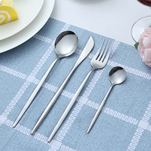 Couverts de table pour 6 personnes, Pleafind 24 pièces couverts en argent, set couverts de table, couverts inox avec couteau, fourchette, cuillère, passe au lave-vaisselle et poli miroir