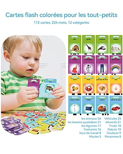 Cartes éducatives,Flash Jouets éducatifs pour Jeunes Enfants de 1 à 6 Ans, Jouets préscolaires pour écouter et Apprendre 224 Mots (Bleu français)