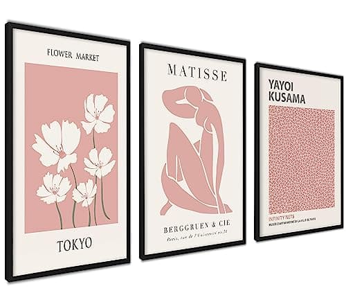 ag.art deco Affiche Decoration Murale 30x40 cm | Affiche Murale pour Salon et Chambre à Coucher | Poster Mural Sans Cadre | Lot de 3 Tableaux (Matisse Rose Pastel)