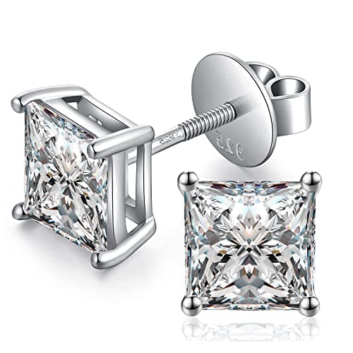 Boucle d'oreille homme carre Boucle d'oreille homme diamant carre Boucle oreille homme brillante en or blanc a vis Clous d'oreilles homme en zircone Boucles d'oreilles a vis 4mm