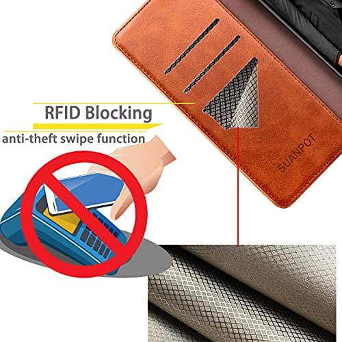 SUANPOT Etui Coque pour iPhone SE2022/7/8/SE2020 Pouces [RFID Blocage][Magnétique Protection]Fentes pour Cartes Protection Etui Housse Premium en Cuir PU pour Apple SE2022 Etui Portefeuille Brun Clair