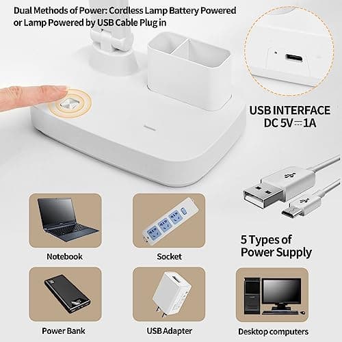 Lampe de Bureau Table Sans Fil Rechargeable Grande Batterie 4000MAH/Haute Lampe de Lecture 60CM/ Puissante 60 LED 8W/ Touch Intensité variable/Multifonctions,lampe de chevet a pile Enfant Chambre