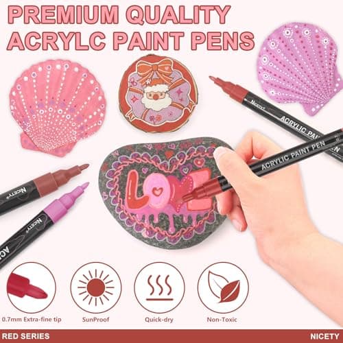 NICETY 30Pcs Feutre Acrylique - marqueur peinture acrylique Verre pour Bois, Toile, Verre, Céramique - Acrylic Paint Marker à base d'eau à 0,7 mm Extra Pointe Fine (Rouge)