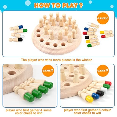 Échecs de Mémoire Jouets Montessori Enfant, Jeu d'échecs de Mémoire en Bois, Couleur Jeux de Mémoire Éducatifs Jeu de Societe Cadeaux pour Garcon Fille et Personnes âgées