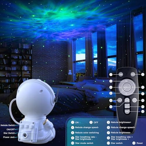 Macchiatto Astronaute Projecteur, Projecteur Ciel Etoile avec 8 Modes Nébuleuse, Galaxy Projecteur Avec Télécommande, Rotation à 360 ° Veilleuse Projecteure pour Enfants et Adultes
