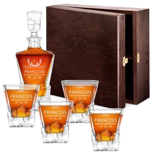 Maverton Ensemble à whisky pour homme - Avec motif décoratif - Décanteur et 2/4 / 6 verres gravés - Set élégant pour lui - Ensemble à whisky au design unique avec personnalisation - Style