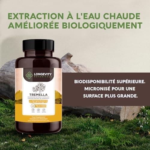 Gélules de champignon trémelle fucus - Complément ultra-concentré pour avoir une peau hydratée, la beauté et une mémoire améliorée - 100% du corps fructifère - 120 gélules - Longevity Botanicals