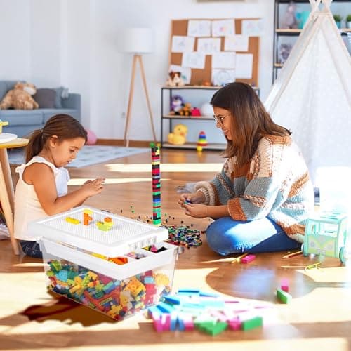 Greentainer Bacs de rangement avec couvercles pour boîte à jouets Lego Cube pour enfants, boîtes empilables en plastique avec plateau amovible, conteneurs d'artisanat pour blocs de construction,