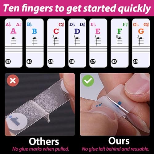 XPOOP Autocollants de Piano Autocollants de Piano ou de Clavier Colorés pour Claviers 88/61/49/37 Amovibles Autocollants de Clavier de Piano Touches Note Autocollant pour Touches Noires et Blanches