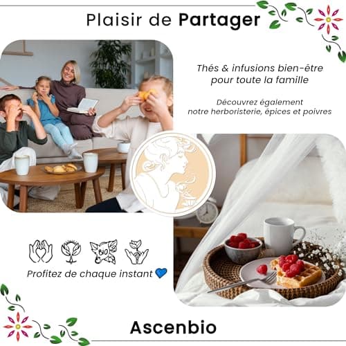 Ascenbio ✿ Feuilles de Framboisier BIO FRANCE 100g ✿ Pour Tisane Fin de Grossesse, Allaitement, Règles douloureuses ✿ Préparé et conditionné en France ✿ Emballage biodégradable