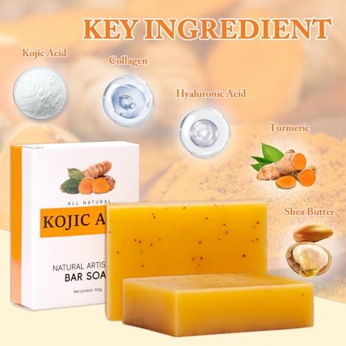 Savon à l'acide kojique au curcuma Savon au citron, Savon à l'acide kojique original, Savon au curcuma pour le visage et le corps, les taches brunes (2 pièces)