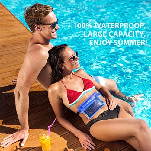 ECHTPower Sac étanche Etui Pochette Imperméable avec Sangle Réglable, Protéger Téléphone/Argent/Carte/Clé, Idéal pour Natation, Rafting, Kayak, Canotage, Camping, Pêche - 2 Pack (Bleu et Noir)
