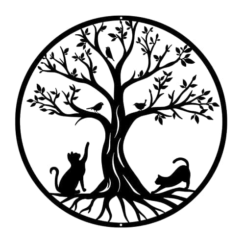 Pduoduo Arbre de vie en métal -Décoration Murale en Métal avec des Chats,Noir Tenture Décor Silhouette Mur Art pour Cadeau Intérieur Cadeau Extérieur Jardin Maison Décoration,30cm