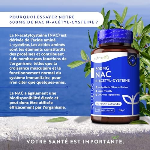 NAC N-Acetyl-Cysteine 600mg, Biodisponible & Absorption Rapide - Sans Gluten - Fabriqué au Royaume-Unis - N-Acétylcystéine 150 Capsules Véganes - 5 Mois de de Cure - Nutravita