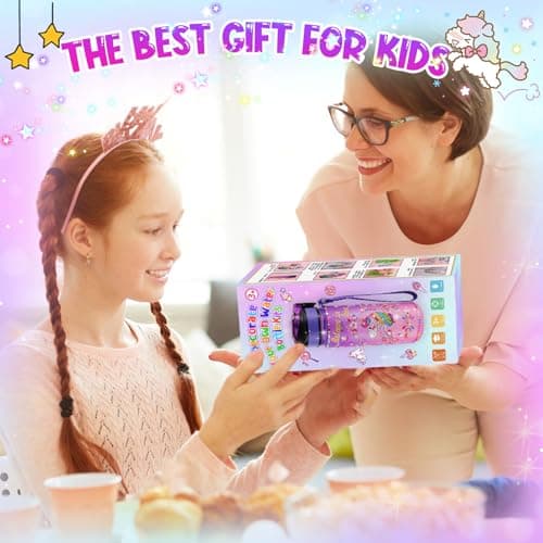 HGRGHH Licorne Bricolage Gourde, 600 ml Fille DIY Gourde, Kit de Loisir Créatif Enfant, Jeux Créatif Fille 5 6 7 8 9 10 Ans pour Cadeau Noël Anniversaire Cadeau, Sans BPA avec Autocollants, Porte-clés