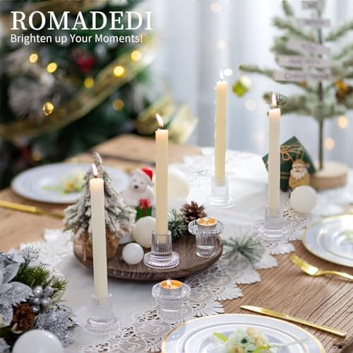 Romadedi Chandelier Bougeoir Verre Transparent - Lot de 10 Petite Bougeoir Mariage Decoratif Noel Decoration Maison Supports pour Bougies Coniques Centre de Table Salon Chambre