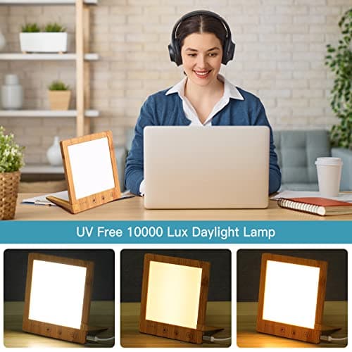 Lampe de luminothérapie 10000 Lux, LED de lumière, 3 couleurs de lumière, avec fonction minuterie Contrôle tactile convient à la maison/bureau, lampe sans UV