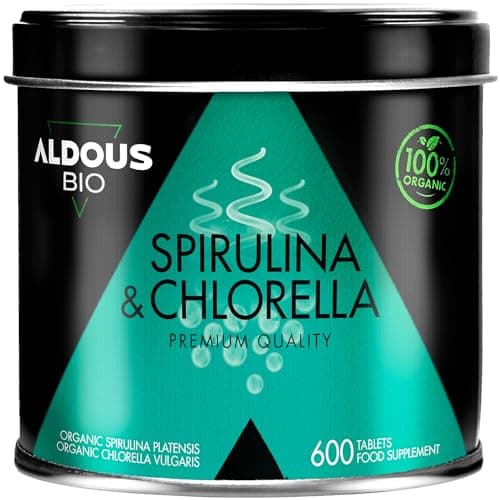 Chlorella Bio + Spiruline Bio Comprimés | 600 Comprimés | 3000mg par Dose Journalière | Anti Fatigue & Immunité Adulte | Phycocyanine & Protéines | Vegan - DETOX - Sans Additif | Certifié Bio