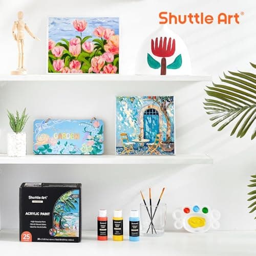 Shuttle Art Peinture Acrylique, Lot de 25 Couleurs de Peintures Acryliques en Bouteille (60ml),Riche Pigmentée et Imperméable,Parfait pour Artistes,Débutants et Enfants sur Toile,Tissu,Pierre