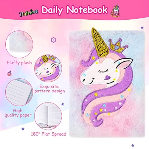 OFFCUP Carnets de Licorne Couronne, Cahier en Peluche, Journal Secret Avec Stylo et Autocollants de Tatouage Bloc-notes Voyage de Bureau Scolaire Cahiers Manuscrits Blocs Mémo