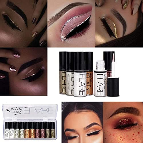 Allbestaye 10 pcs diamant paillettes eyeliner liquide set miroitement métallique Kit de maquillage étanche fard à paupières (10 PCS)