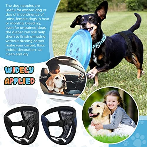 2 Paquets Couches pour Chien Femelles Lavables Pantalon pour Chien de Protection avec 6 Serviettes Hygiéniques Culotte Menstruelle pour Chien Chaleurs Saignements Mensuels, Noir et Bleu (XL)