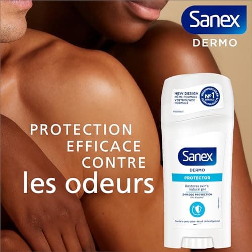 Déodorant Stick Sanex dermo Protector - Fraîcheur 24H, Anti-Odeurs, Testé dermatologiquement, Restaure le PH Naturel de la Peau - Stick 65 ml
