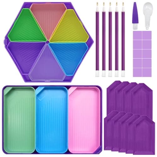 SENHAI Lot de 37 accessoires d'art diamant 5D, kit d'outils d'art diamant avec plateau de colle, argile, stylos d'art diamant, plateau de tri des perles pour peinture au diamant, loisirs créatifs