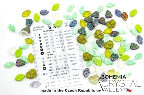40 g Summer Mix of Small Czech Glass Leaf Beads, Hand Made Set Kit, Leaves 01