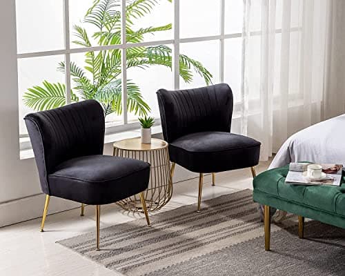 Wahson Fauteuils en Velours Fauteuil de Salon Confortable, Fauteuil Scandinave avec Pied Doré et Siège Épais, Chaise Salon Rembourrée pour Salon et Chambre, Noir