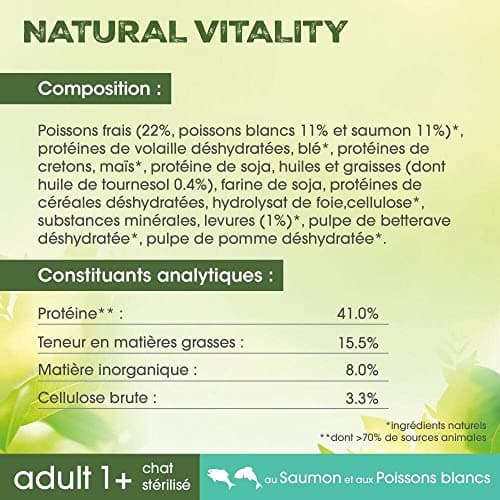 PERFECT FIT NATURAL VITALITY Croquettes pour Chat Adulte Stérilisé Poissons Blancs & Saumon - Lot de 6 Sacs 1kg - Nourriture Complète & Equilibrée avec des Ingrédients Naturels