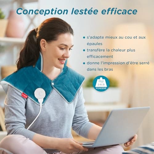 Comfytemp Coussin Chauffant Nuque, Coussin Chauffant pour le Cou et les Épaules, pour Soulager la Douleur Cou, Épaules et Dos, 9 Niveaux de Chaleur, Arrêt Automatiques, Lavable en Machine, 48 × 56cm