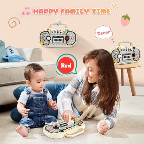 Ovshnrr Montessori Busy Board, Tableau Montessori Magnétophones Planche d'activités, Interrupteur de Circuit LED Jouets Sensoriels, pour Motricit Enfant Parcours de 1 à 3 Ans