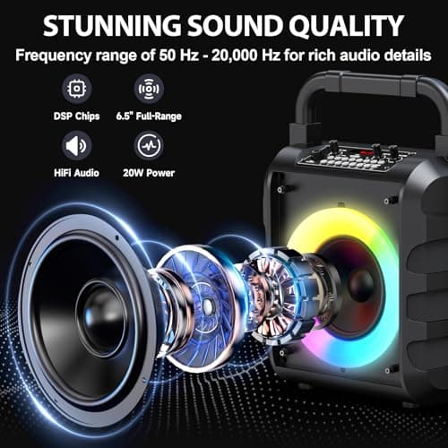 HWWR Caisses karaoké avec 2 Microphones sans Fil, karaoké Professionnel Portable Bluetooth avec lumières LED, Eco/TF/USB, AUX, pour Les fêtes et Les Adultes, Cadeau pour Les Amis et la Famille