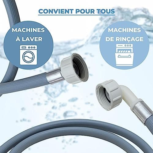 Lichtblau Tuyau d'arrivée d'eau Lave-linge Lave-vaisselle 2964 Raccordement longueur 1,5m I 3/4" coudé/droit avec joint I Tuyau d'arrivée d'eau usage universel Indépendant du fabricant