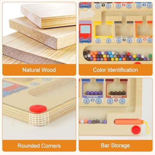 Ainiv Labyrinthe Magnétique de Couleurs et de Chiffres Enfant, Plateau de Jeu de Puzzle Magnétique, Jouets en Bois Jouets Montessori, Jouets Éducatifs pour Garçons et Filles de 3 4 5 6 7 Ans (Train)