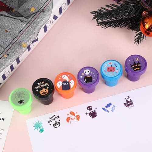 Tampons Trick or Treat, kit de tampons Halloween - Halloween Assortiment de tampons auto-encreurs Ensemble de 24 tampons - Cadeaux de fête effrayants, bonbons ou friandises, prix de jeu mignons de des
